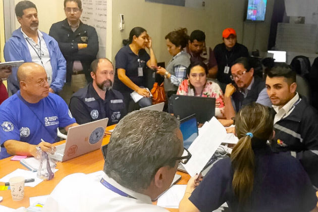 National authorities asked the international community to send trained, self-sufficient medical teams, applying international standards to provide a rapid and effective response to victims in the affected areas through orderly arrival and distribution.  An EMT Coordination Cell (EMT-CC) meeting in action to identify and assign EMTs to the most affected areas.